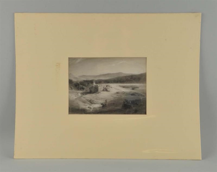 GRAPHITE "LANDSCAPE WITH RUINS" BY A. LOFFLER.    