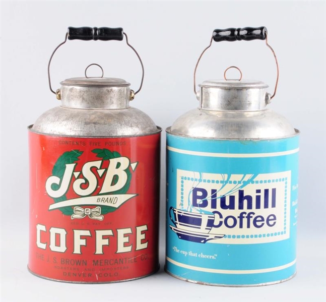 LOT OF 2: EARLY COFFEE CONTAINER TINS.            
