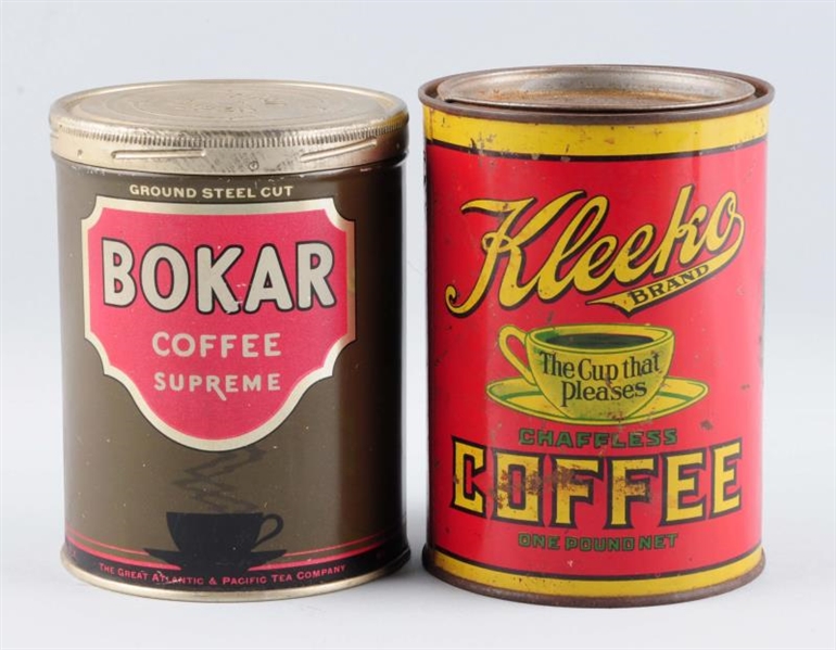 LOT OF 2: KLEEKO & BOKAR COFFEE TINS.             