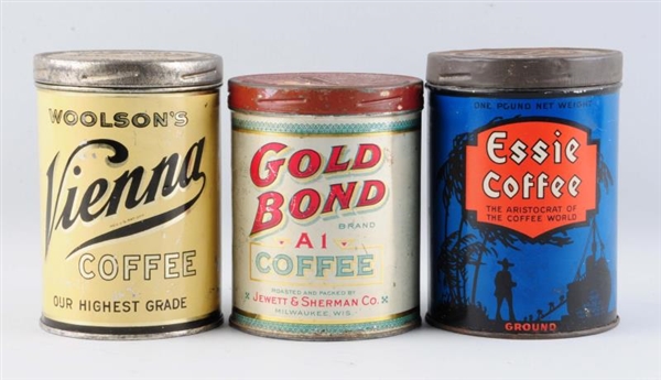 LOT OF 3: EARLY COFFEE TINS.                      