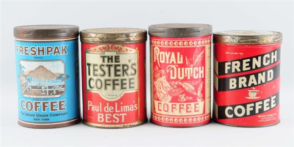 LOT OF 4: EARLY COFFEE TINS.                      