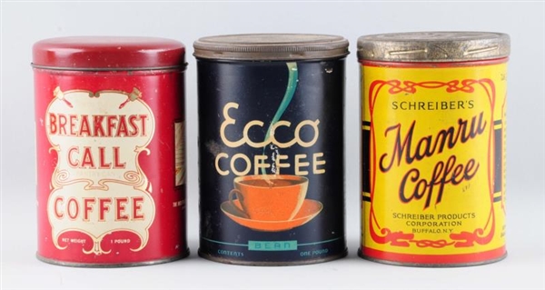 LOT OF 3:   EARLY COFFEE TINS.                    