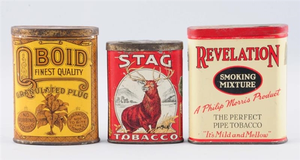 LOT OF 3: EARLY TOBACCO TINS.                     