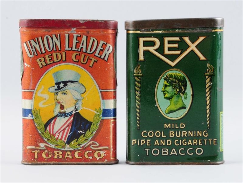 LOT OF 2: REX & UNION LEADER TOBACCO TINS.        