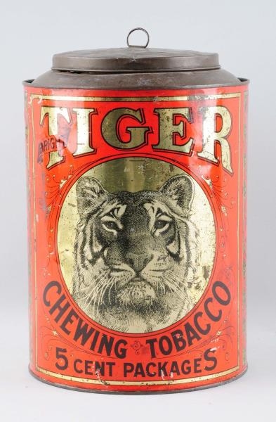 TIGER CHEWING TOBACCO ADVERTISING CANISTER.       