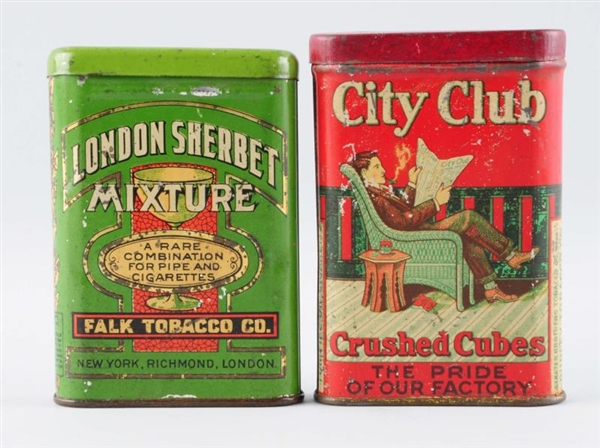 LOT OF 2: EARLY TOBACCO TINS.                     