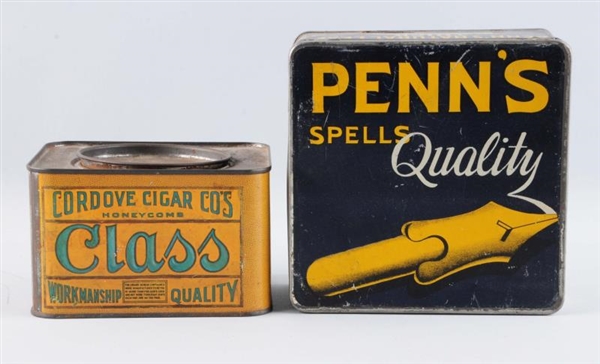 LOT OF 2: PENNS & CLASS CIGARS TOBACCO TINS.     