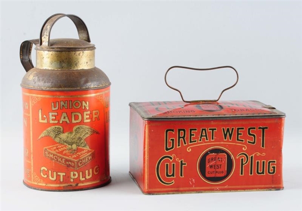 LOT OF 2: UNION LEADER & GREAT WEST TOBACCO TINS. 