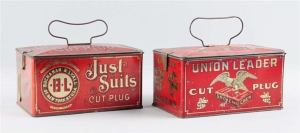 LOT OF 2: UNION LEADER & JUST SUITS TOBACCO TINS. 