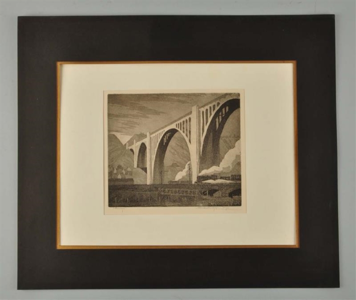 EARLY 20TH CENTURY ETCHING "THE BRIDGES".         