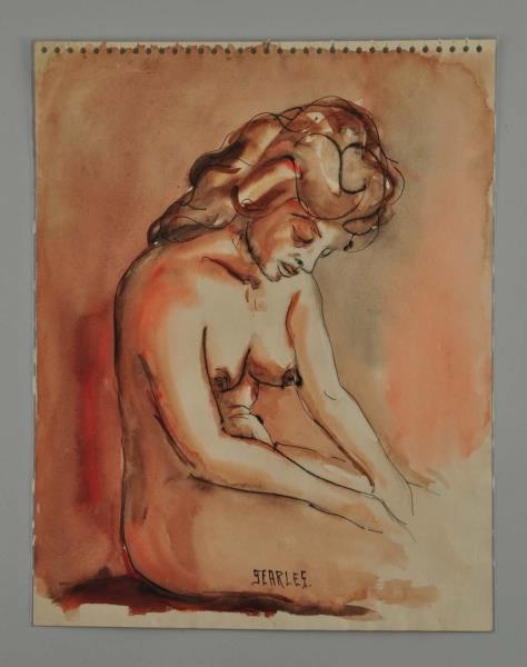 WATERCOLOR "NUDE STUDY"  BY CHARLES SEARLES.      
