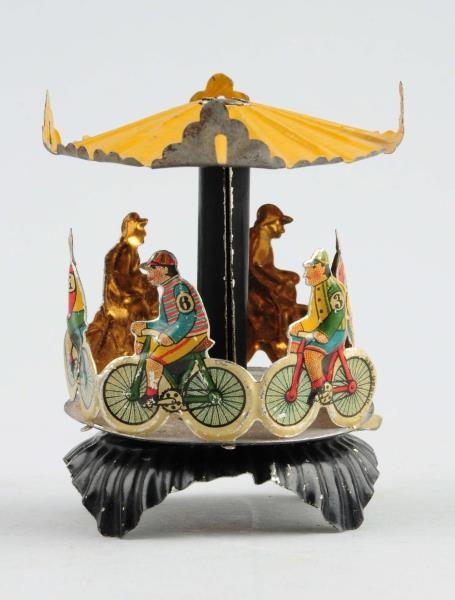 UNUSUAL GERMAN TIN LITHO BICYCLE PENNY TOY.       