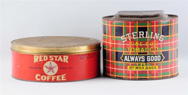 LOT OF 2: EARLY TOBACCO AND COFFEE TINS.          
