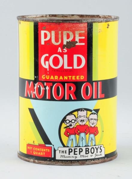 PEP BOYS PURE AS GOLD MOTOR OIL CAN.              