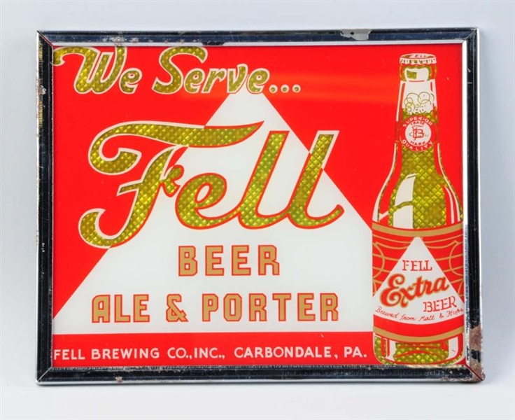FELL BEER REVERSE ON GLASS SIGN.                  