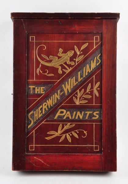 EARLY SHERWIN - WILLIAMS PAINT WOODEN CABINET.    