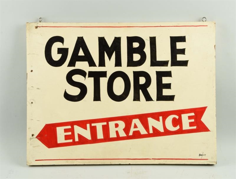 WOODEN GAMBLE STORE ENTRANCE SIGN.                