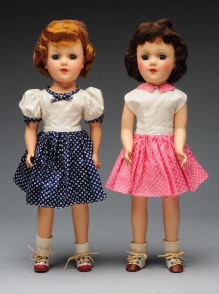 SWEET PAIR OF 1950S 14" H.P. MARY HOYER DOLLS.    