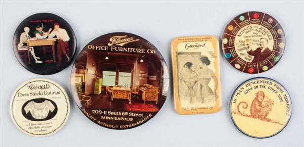 LOT OF 6: EARLY CELLULOID POCKET MIRRORS.         