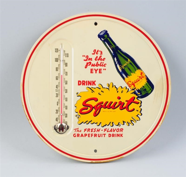 SQUIRT SODA TIN ADVERTISING THERMOMETER.          