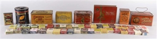 BOX LOT OF TOBACCO TINS AND CIGARETTE PACKS       