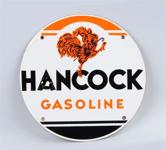 HANCOCK GASOLINE EARLY ROOSTER LOGO SIGN.         
