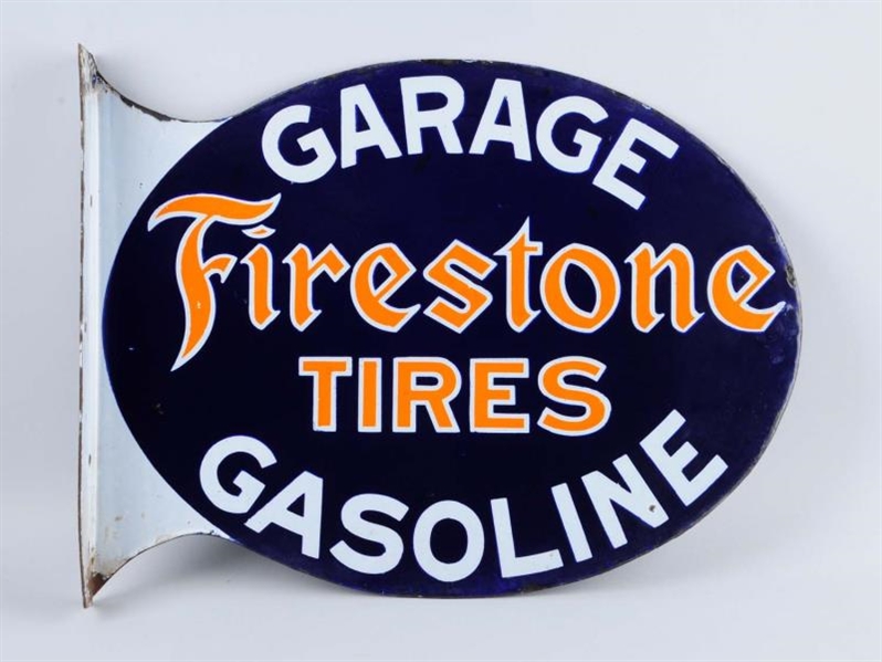FIRESTONE TIRES GARAGE PORCELAIN FLANGE SIGN.     