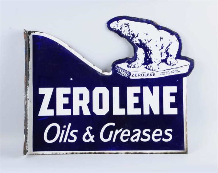 ZEROLENE OILS & GREASE PORCELAIN FLANGE SIGN.     