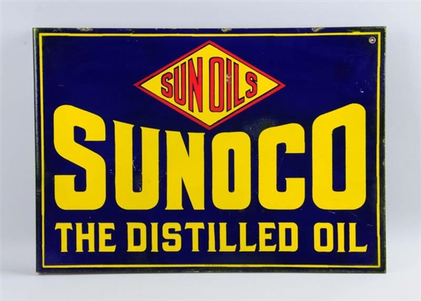 SUNOCO "THE DISTILLED OIL" WITH LOGO SIGN.        
