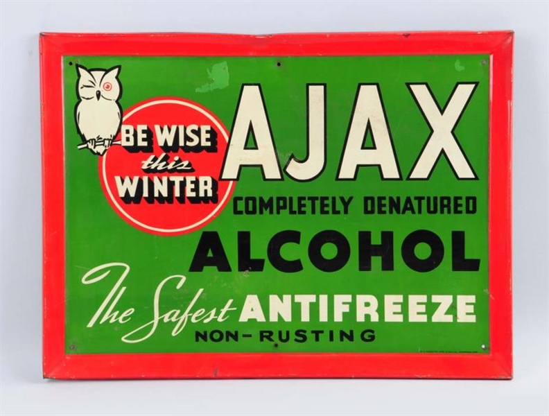 AJAX COMPLETELY DENATURED ALCOHOL TIN SIGN.       