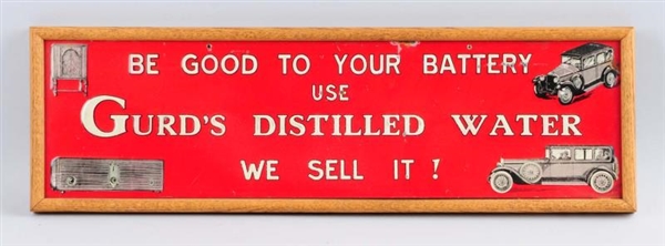 GURDS DISTILLED WATER WITH AUTO GRAPHICS SIGN.   