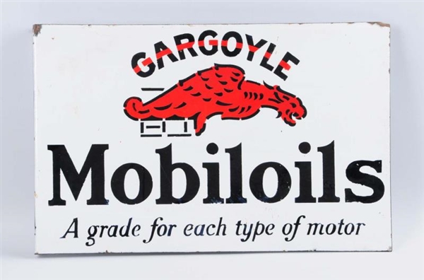 MOBILOIL WITH GARGOYLE PORCELAIN FLANGE SIGN.     