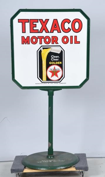 TEXACO "CLEAN, CLEAR, GOLDEN" MOTOR OIL SIGN.     