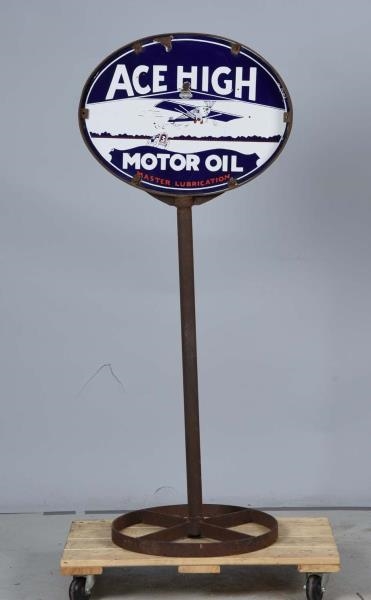 ACE HIGH MOTOR OIL WITH GREAT GRAPHICS SIGN.      