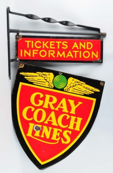 GRAY COACH LINES TICKET AND INFORMATION SIGN.     