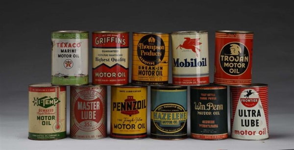 LOT OF 11: MISCELLANEOUS MOTOR OIL ONE QUART CANS.