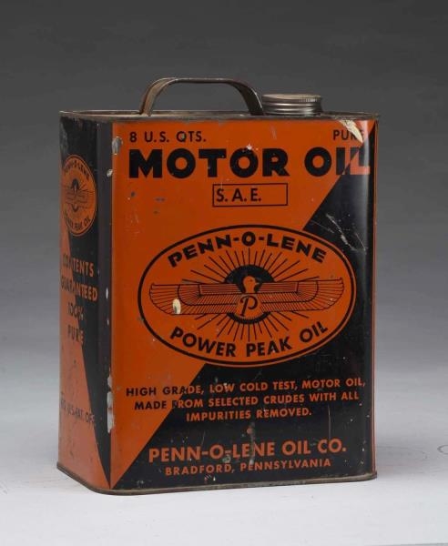 PENN-O-LENE MOTOR OIL TWO GALLON RECTANGLE CAN.   