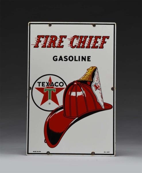 TEXACO FIRE CHIEF GASOLINE WITH HELMET SIGN.      