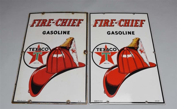 LOT OF 2: TEXACO (WHITE T) FIRE CHIEF SIGNS.      