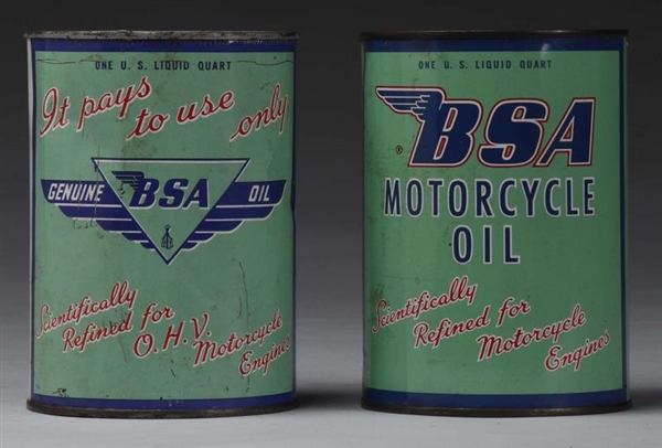 LOT OF 2:  BSA MOTORCYCLE OIL ONE QUART ROUND CAN.