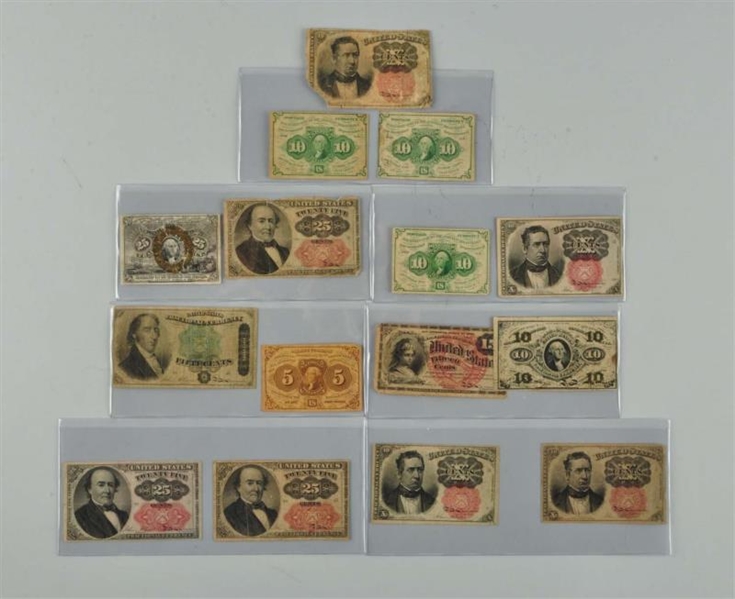 LOT OF 15: U.S. FRACTIONAL PAPER MONEY.           