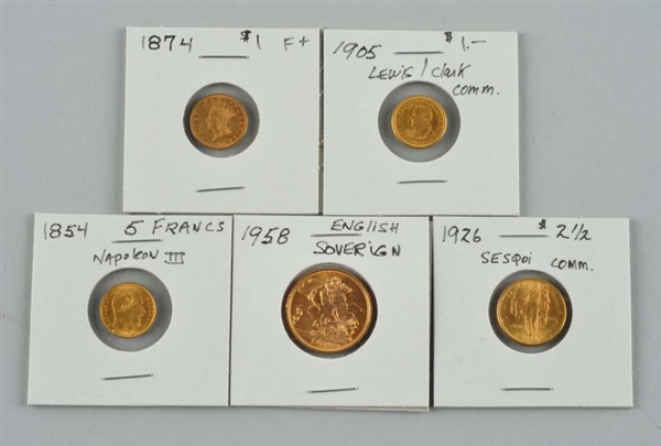 LOT OF 5:  GOLD COINS.                            