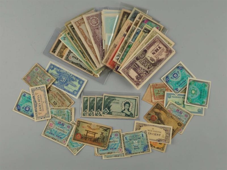 LARGE LOT OF  INVASION CURRENCY OF WORLD WAR II.  