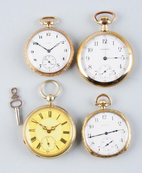 LOT OF 4: OPEN FACE ANTIQUE POCKET WATCHES.       
