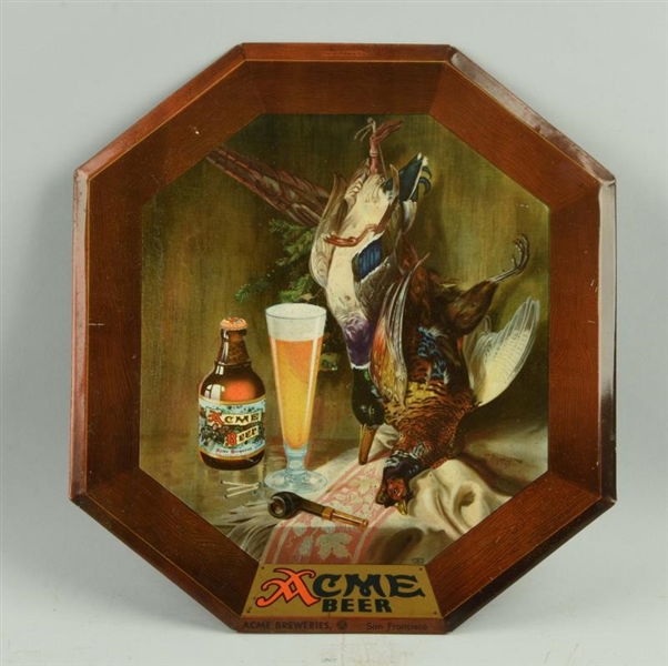 TIN OVER CARDBOARD ACME BEER ADVERTISING SIGN.    