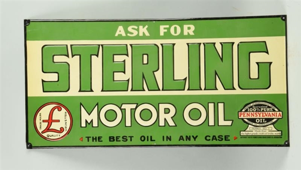 EMBOSSED TIN STERLING MOTOR OIL ADVERTISING SIGN. 