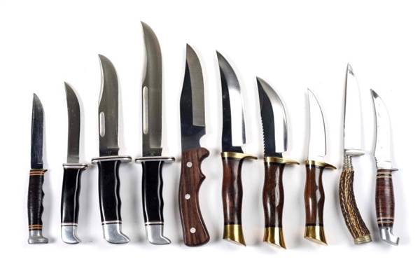 LOT OF 10: FIXED BLADE KNIVES.                    