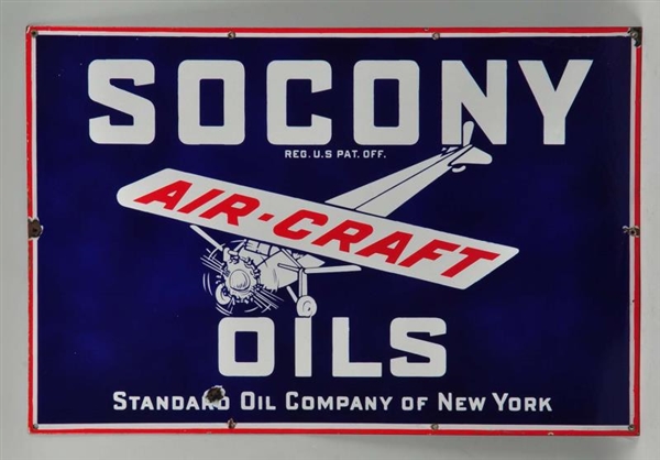 SOCONY AIR-CRAFT OIL WITH PLANE LOGO SIGN.        