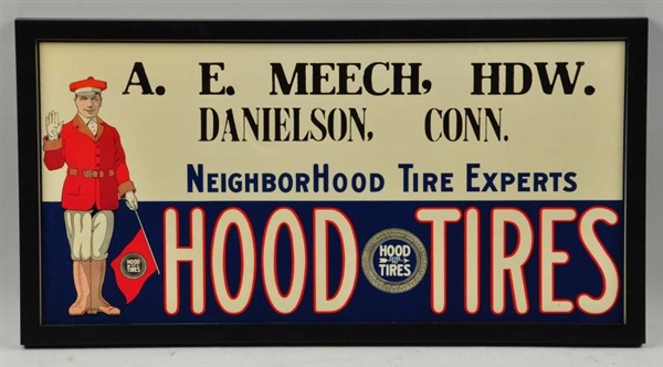 TIN LITHO HOOD TIRES ADVERTISING SIGN.            