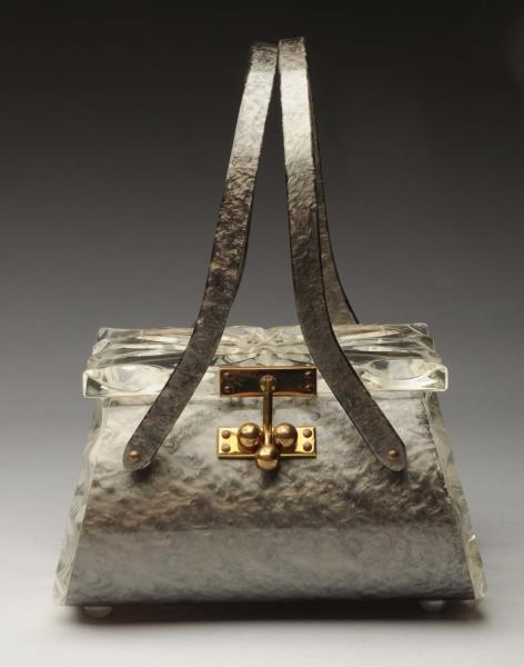 GRAY MARBLE LUCITE PURSE.                         